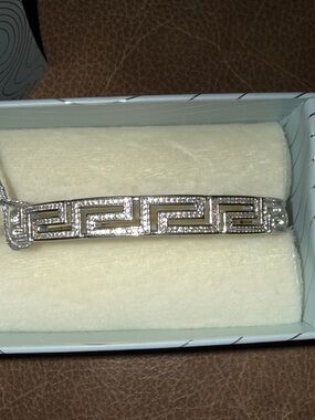 Silver Greek Key Pave Bracelet